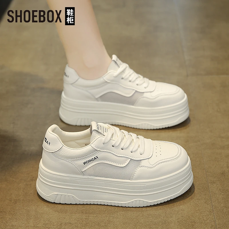 达芙妮集团旗下踩屎感厚底小白鞋女2025夏爆款网面百搭休闲板鞋子
