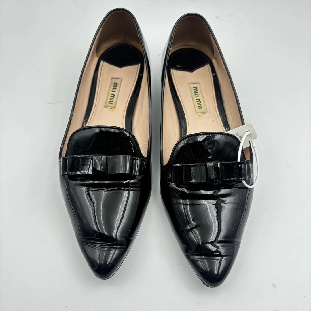 90新 MIU MIU/缪缪 38.5码/miumiu水钻尖头平底鞋/无盒/9新