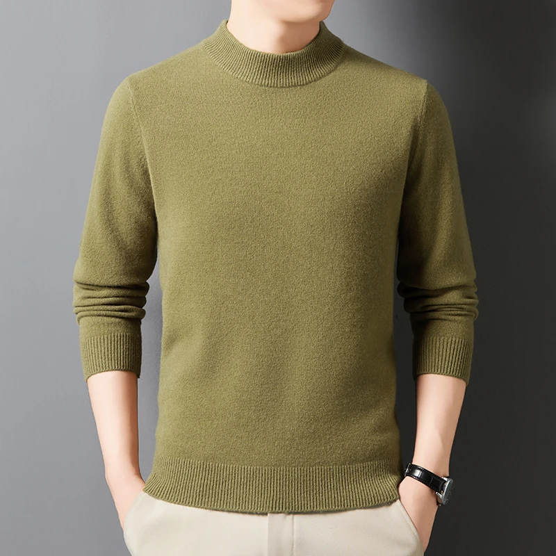 【100%纯羊毛】男款加厚冬季保暖圆领001秋冬季长袖纯色羊毛打底衫