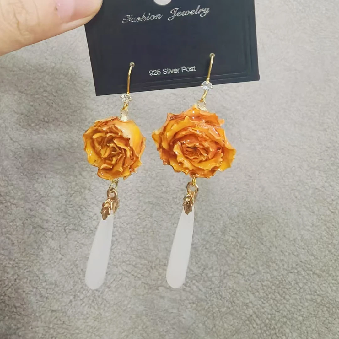 120鲜花手工制作独家diy真花玫瑰干花胶花耳钩耳钉耳饰