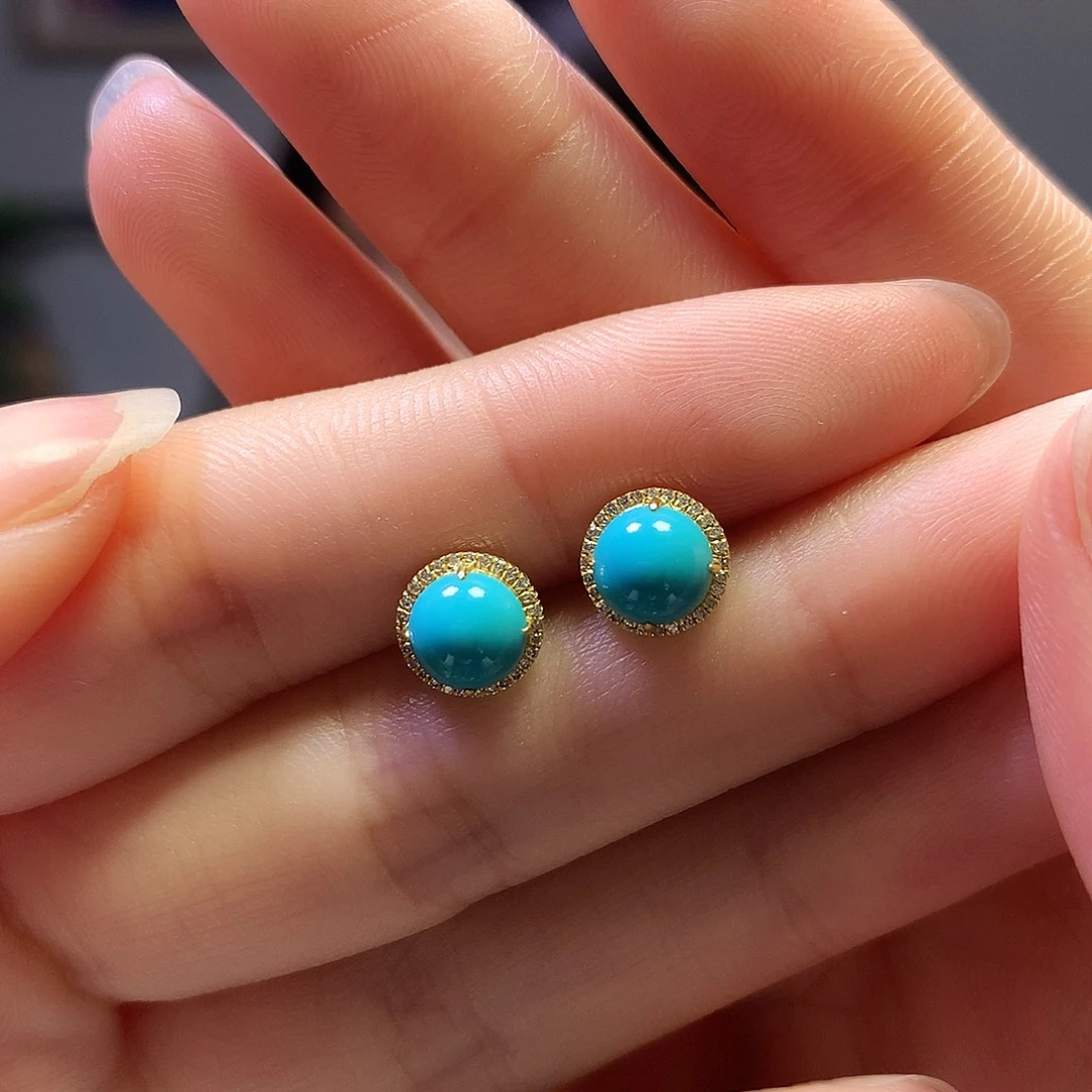 绿松石18K金镶嵌耳钉