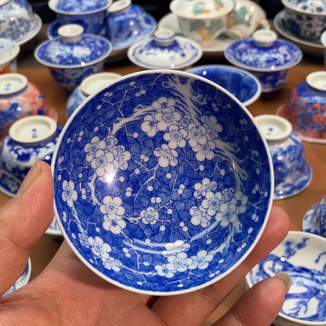 陶月楼 柴窑 满绘冰梅普洱杯