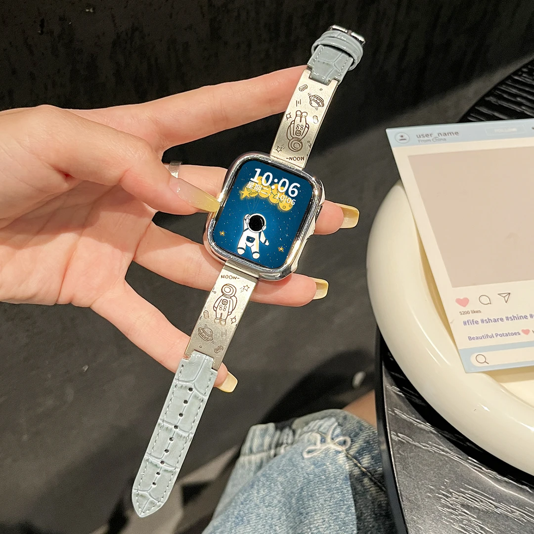 星际漫步S10表带适用iwatch手表苹果手表s9s8金属拼皮创意宇航员