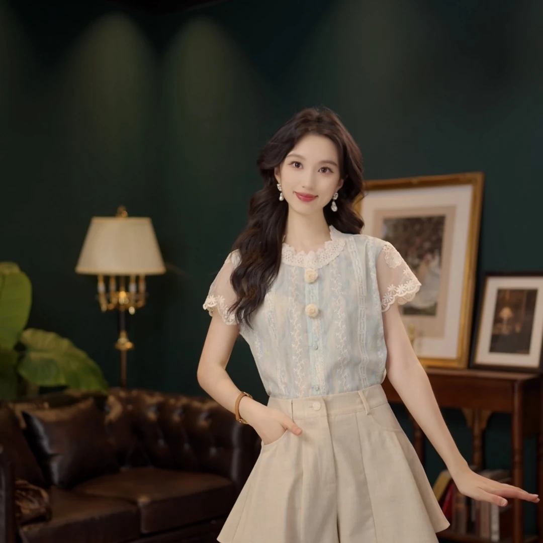 琦琦【元气海盐】温柔衬衣休闲百搭短袖衬衫女夏季上衣YF1103079