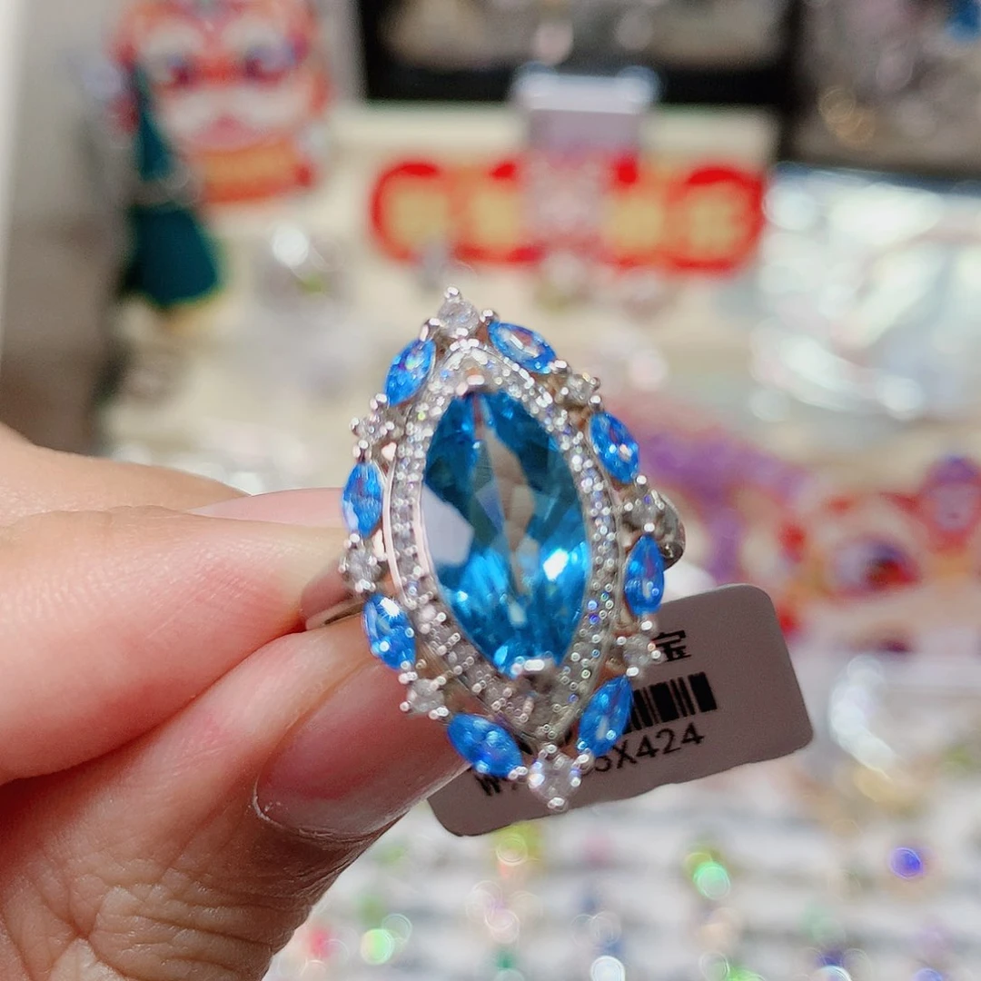 托帕石戒指银S925镶嵌