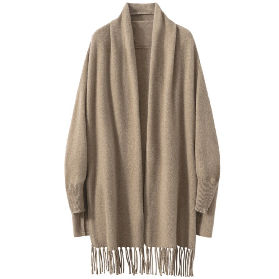 100%纯山羊绒流苏大披肩女外套