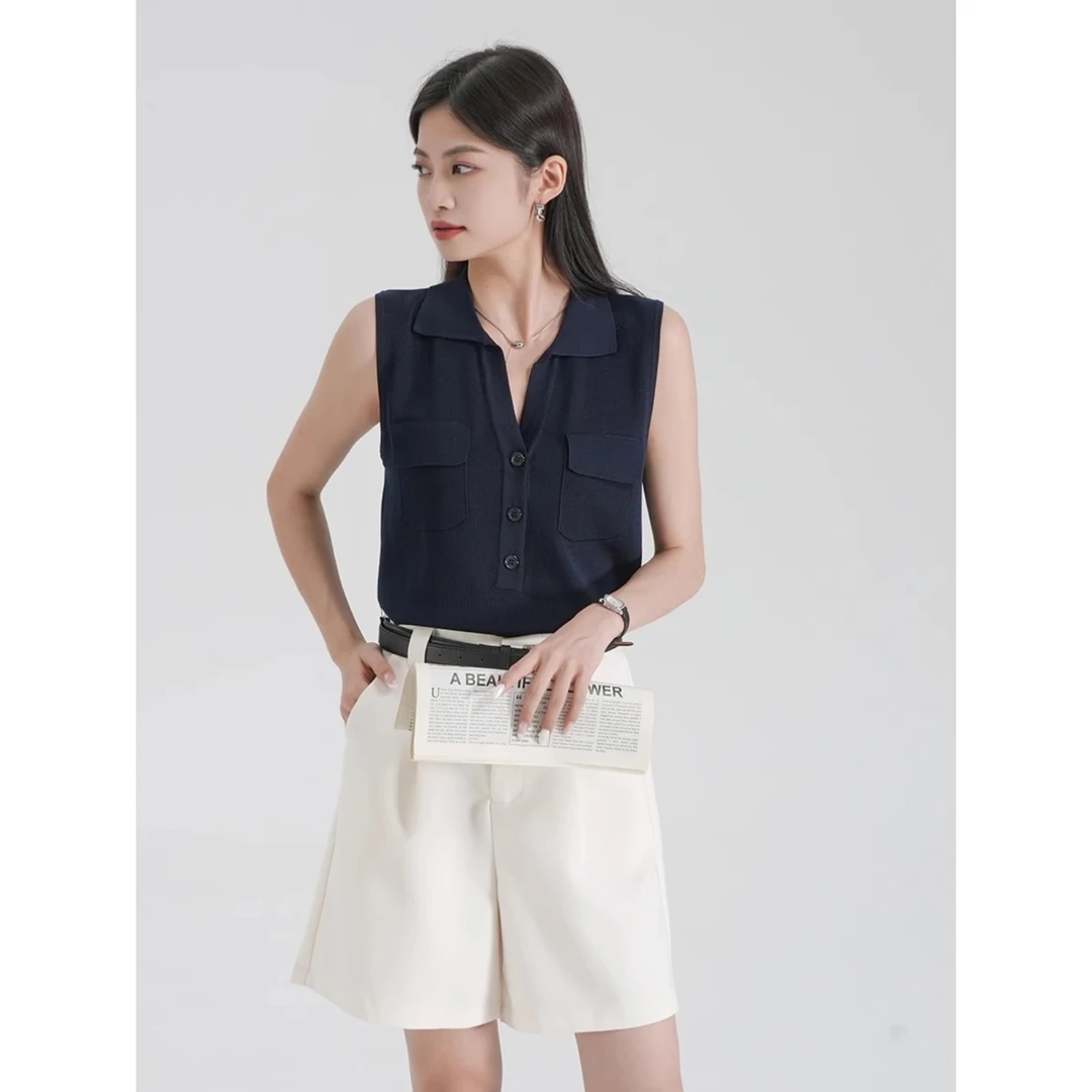 POLO领冰丝针织吊带背心女夏外穿2025年新款v领内搭无袖打底上衣