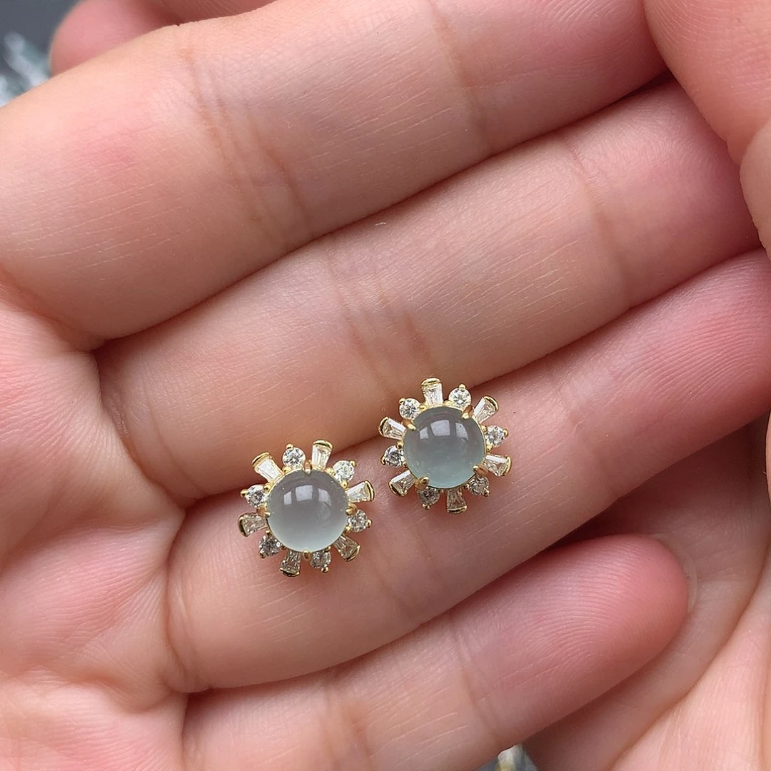 布***妈翡翠银S925镶嵌耳饰