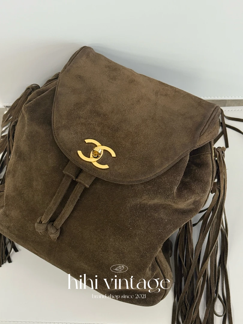 95新 Chanel/香奈儿 Chanel 麂皮金扣流苏双肩包2开 二店13887426