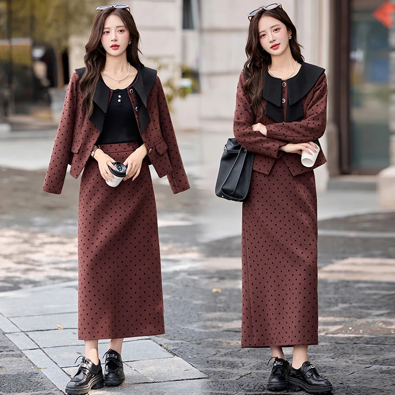 小香风静奢风时尚套装法式长款女装春秋长袖复古女神显瘦气质针织