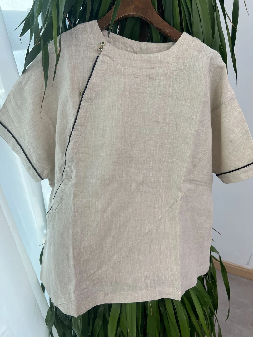 2025汉麻女士时尚显瘦斜襟设计款园领衬衫MXQ 088  016