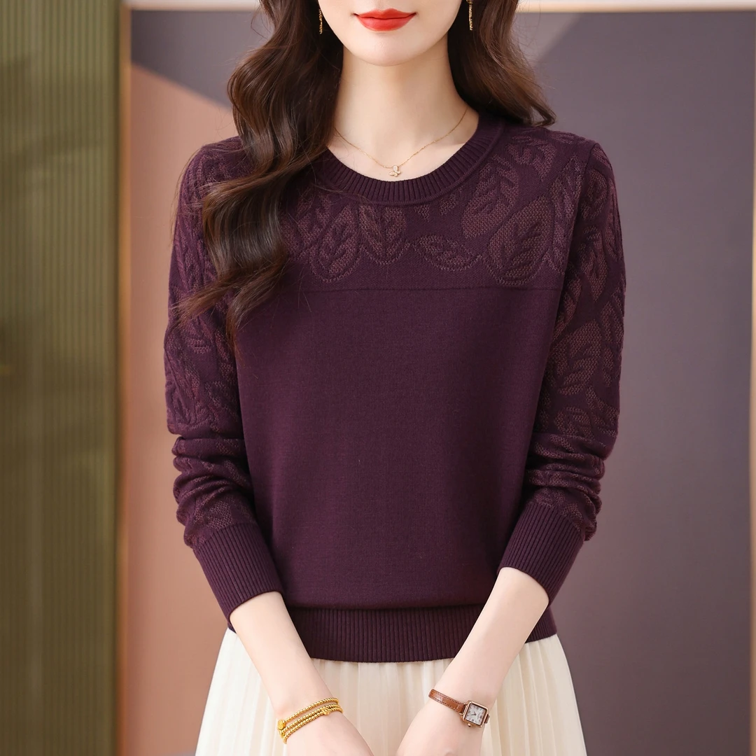 圆领长袖毛针织衫洋气高档宽松显瘦百搭秋装女上衣气质新款毛衣