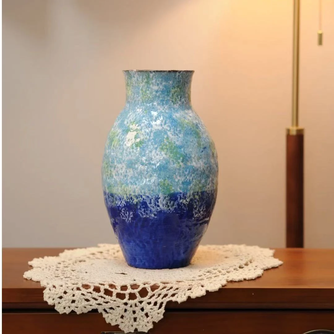 景德镇艺术感手作花瓶（蔚蓝海岸 保龄球高27 口10）