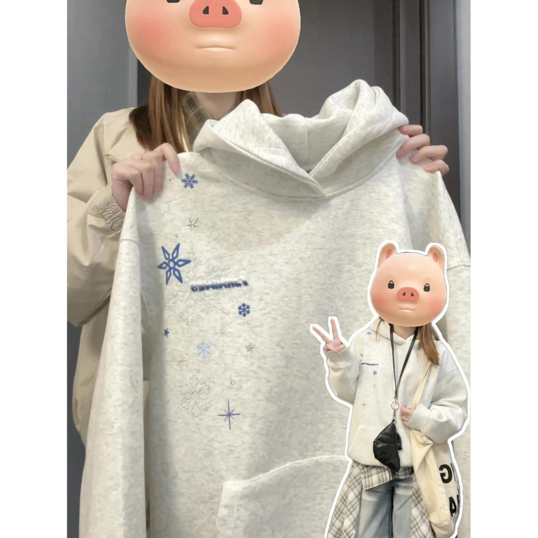 美式学院风百搭通勤男女2025年秋冬季新款连帽卫衣加绒加厚上衣