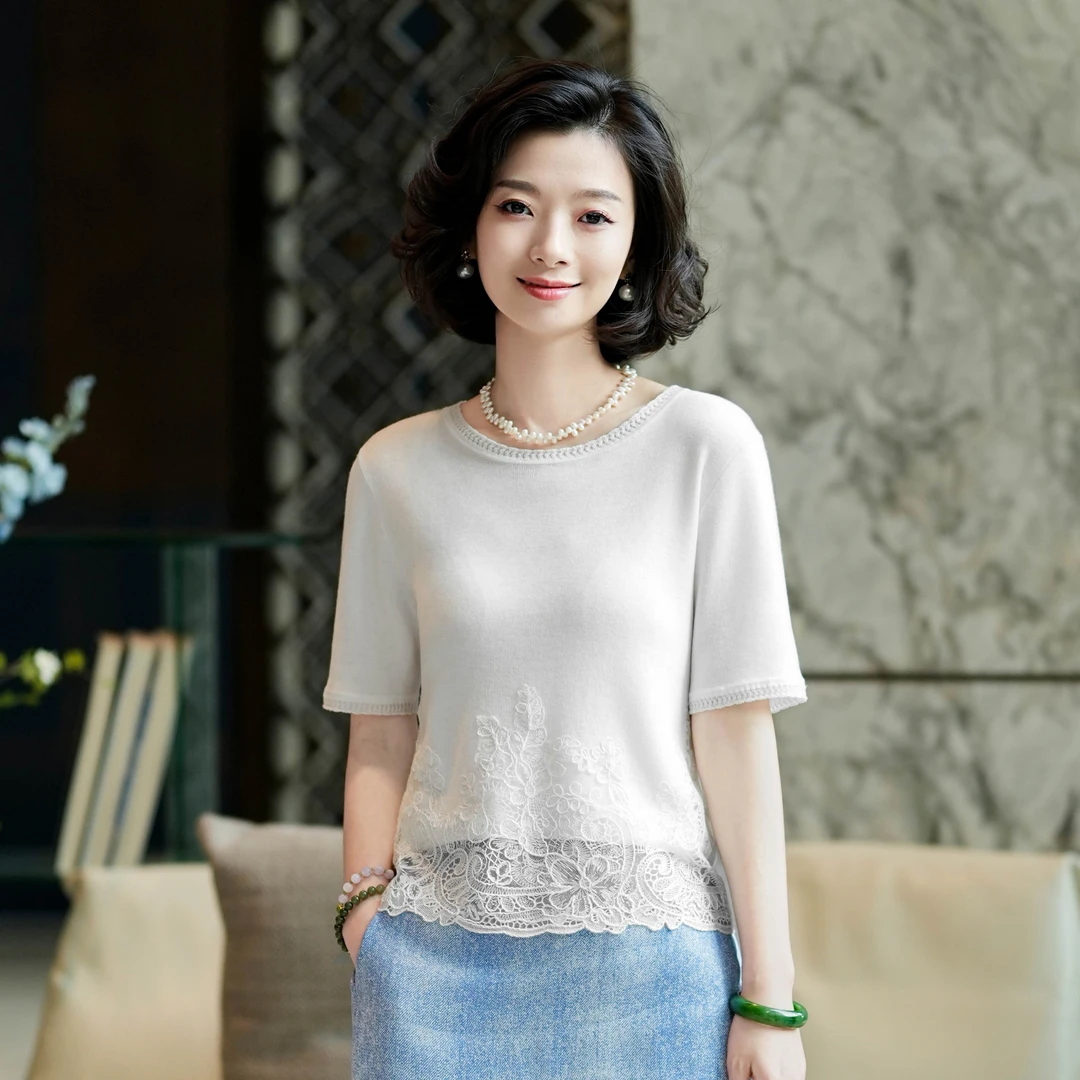 西子/【白色恋人】进口三醋酸莱赛尔40支四平织法蕾丝上衣/MSBH1333