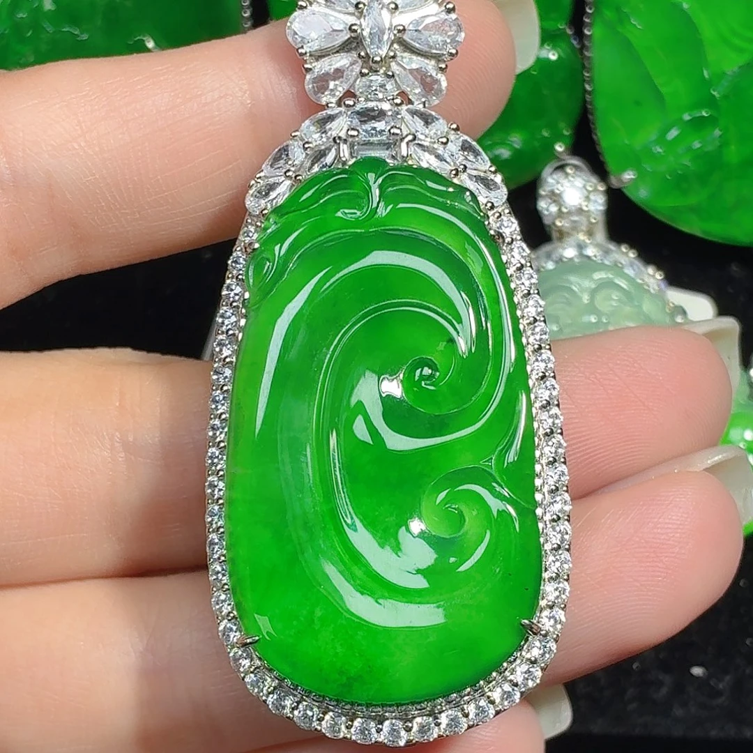 翡翠银S925镶嵌颈饰天然A货翡翠