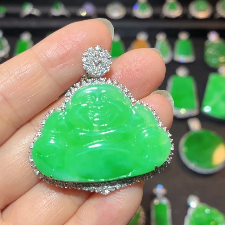 翡翠18K金镶嵌吊坠(不含链)翡翠