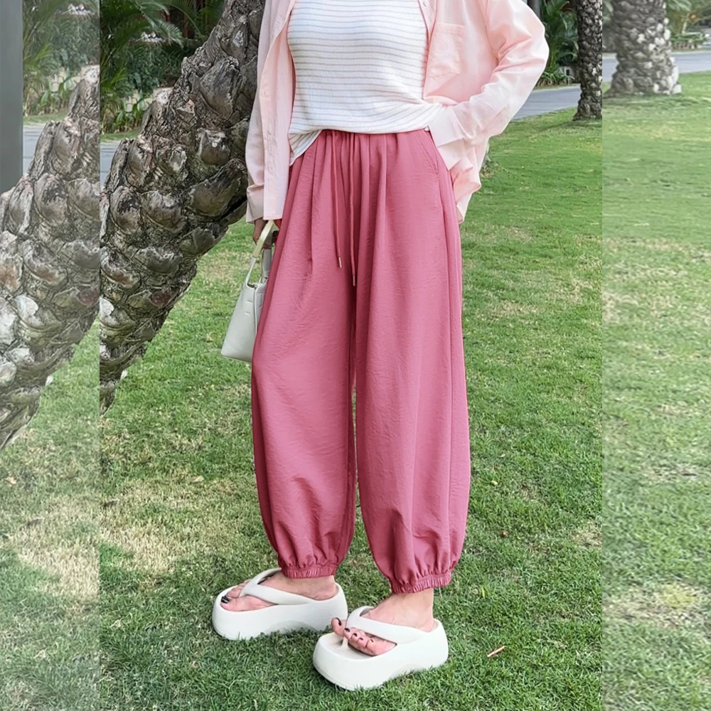 【夏上新】胖mm显瘦宽松束脚奶皮休闲裤9分裤200斤大码女装_516-GT