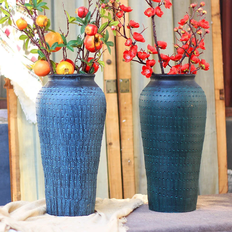 中式花瓶摆件 ins风高级感陶瓷花瓶客厅复古落地艺术品装饰大花瓶