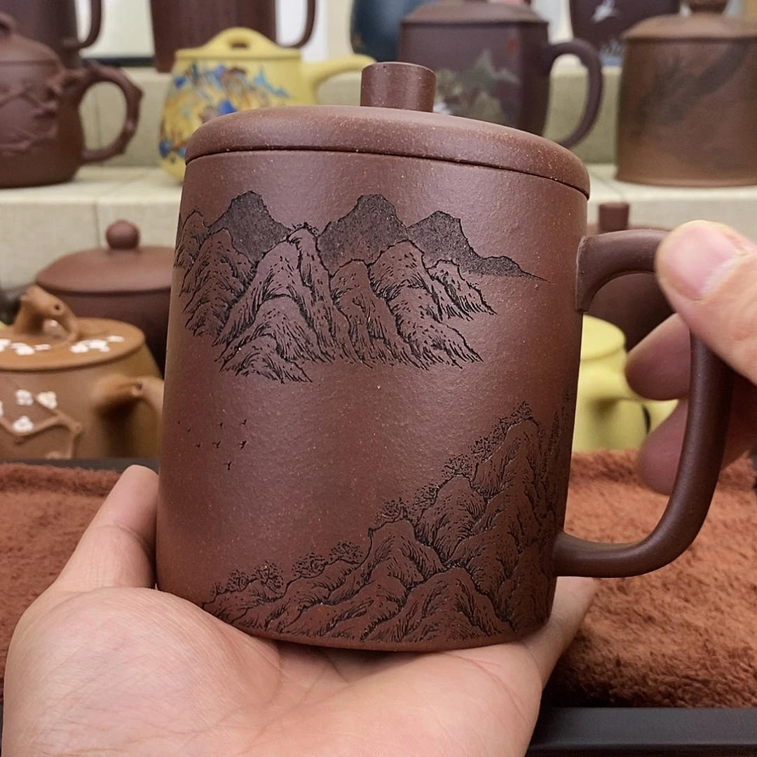 紫砂茶杯紫玉金砂山水系列
