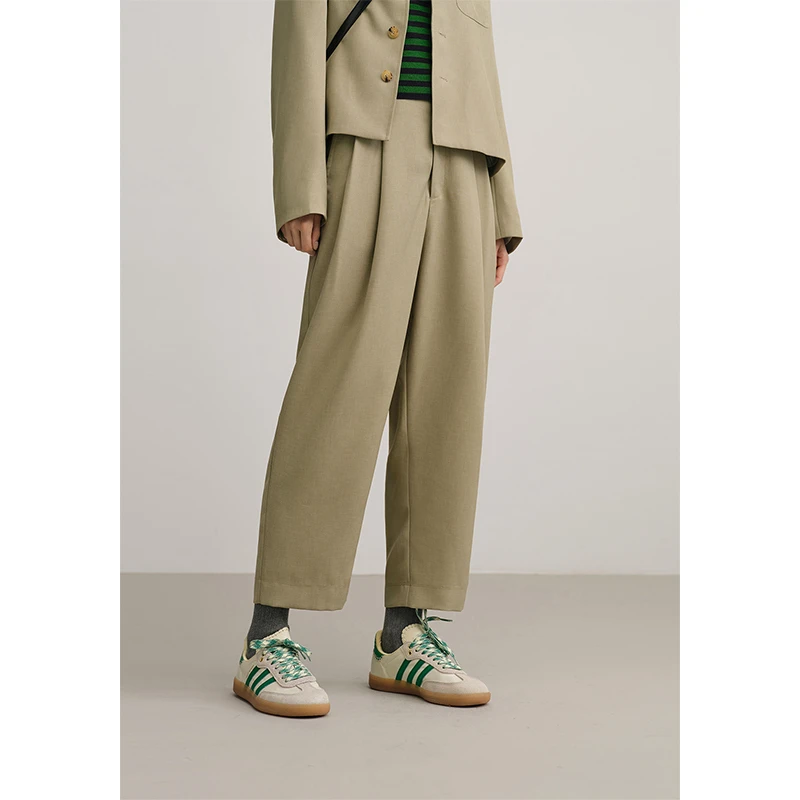 PLAIN PEOPLE【学院轻通勤】文艺通勤七分休闲锥形裤女2025春新款