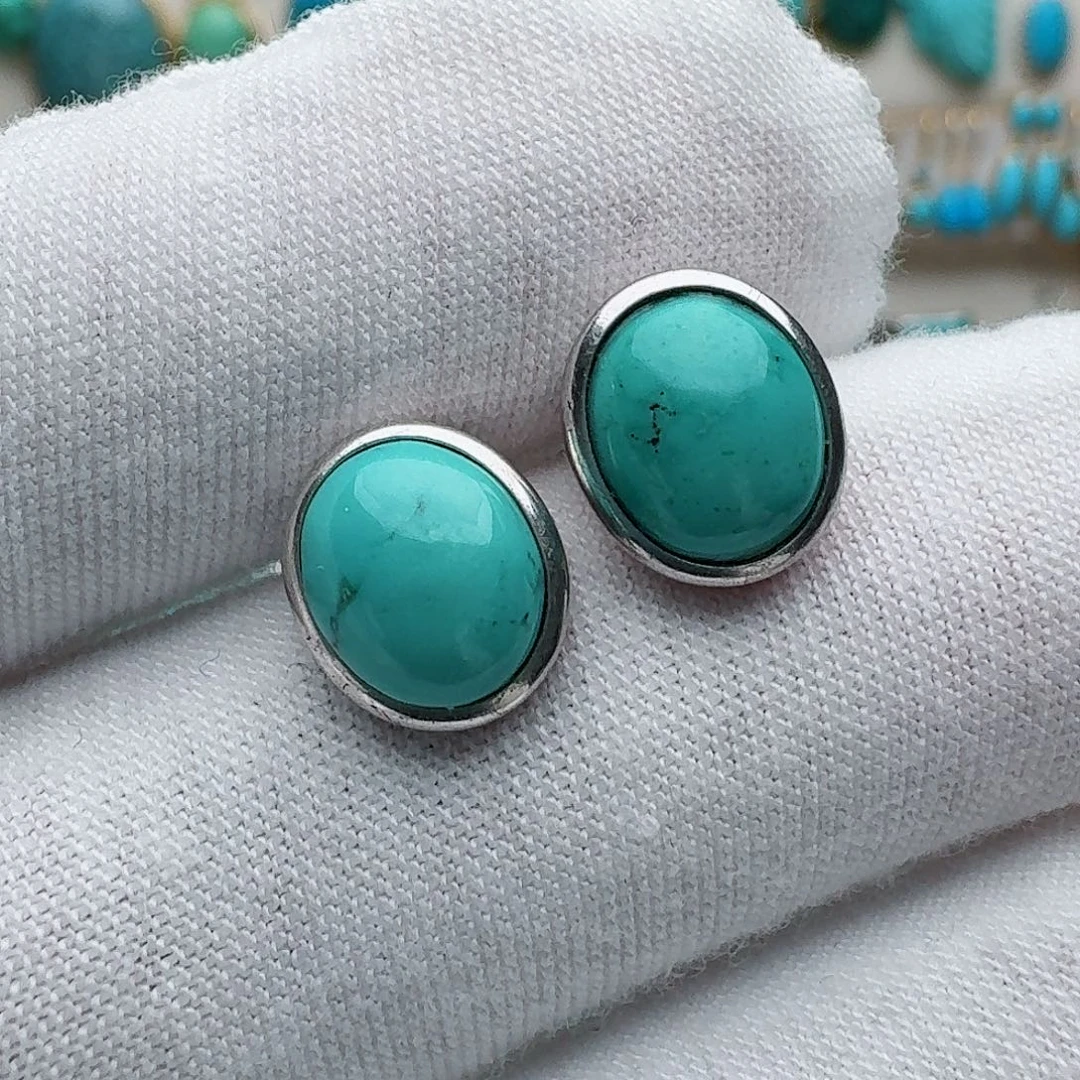 绿松石银S925镶嵌耳饰