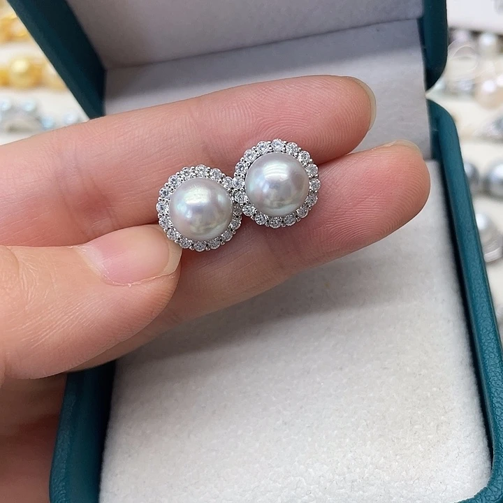 银S925镶嵌海水珍珠耳饰