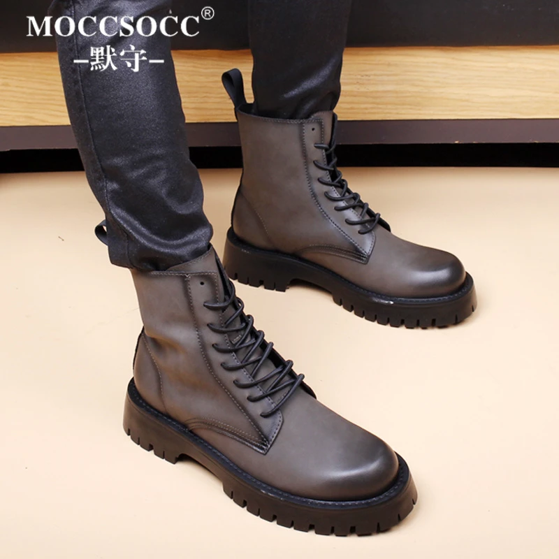 MOCCSOCC马丁靴男冬季加绒保暖男鞋厚底增高鞋时尚百搭休闲工装靴