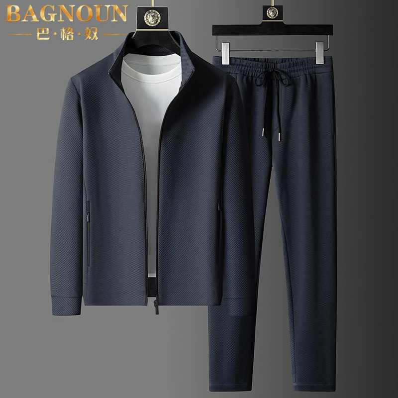 巴格奴休闲运动套装男士春秋季新款时尚高端立领中年百搭潮两件套