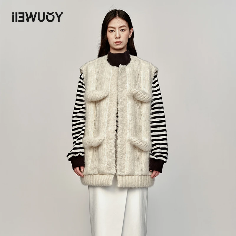 有尾有尾YOUWEI保暖绞花羊羔毛马甲Y3623307小香风针织时尚毛绒