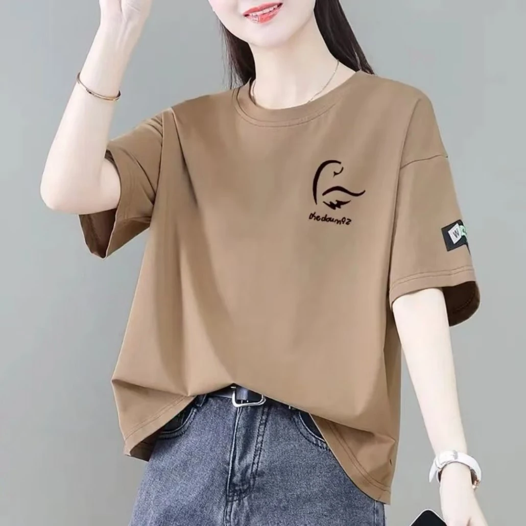 100%纯棉潮牌印花男女款百搭韩版夏季显瘦休闲圆领女士T恤时尚
