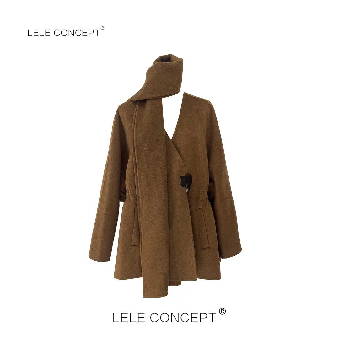 LELE CONCEPT |「颖」穿插扣围巾款单扣收腰大衣D0123