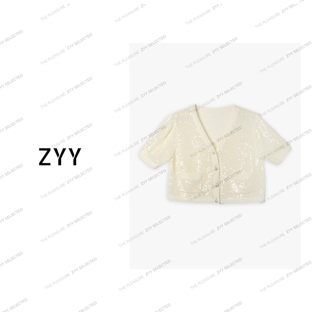 ZYY【华丽颂歌】2025S/S新品V领亮片单排扣镂空外套女X250Z398