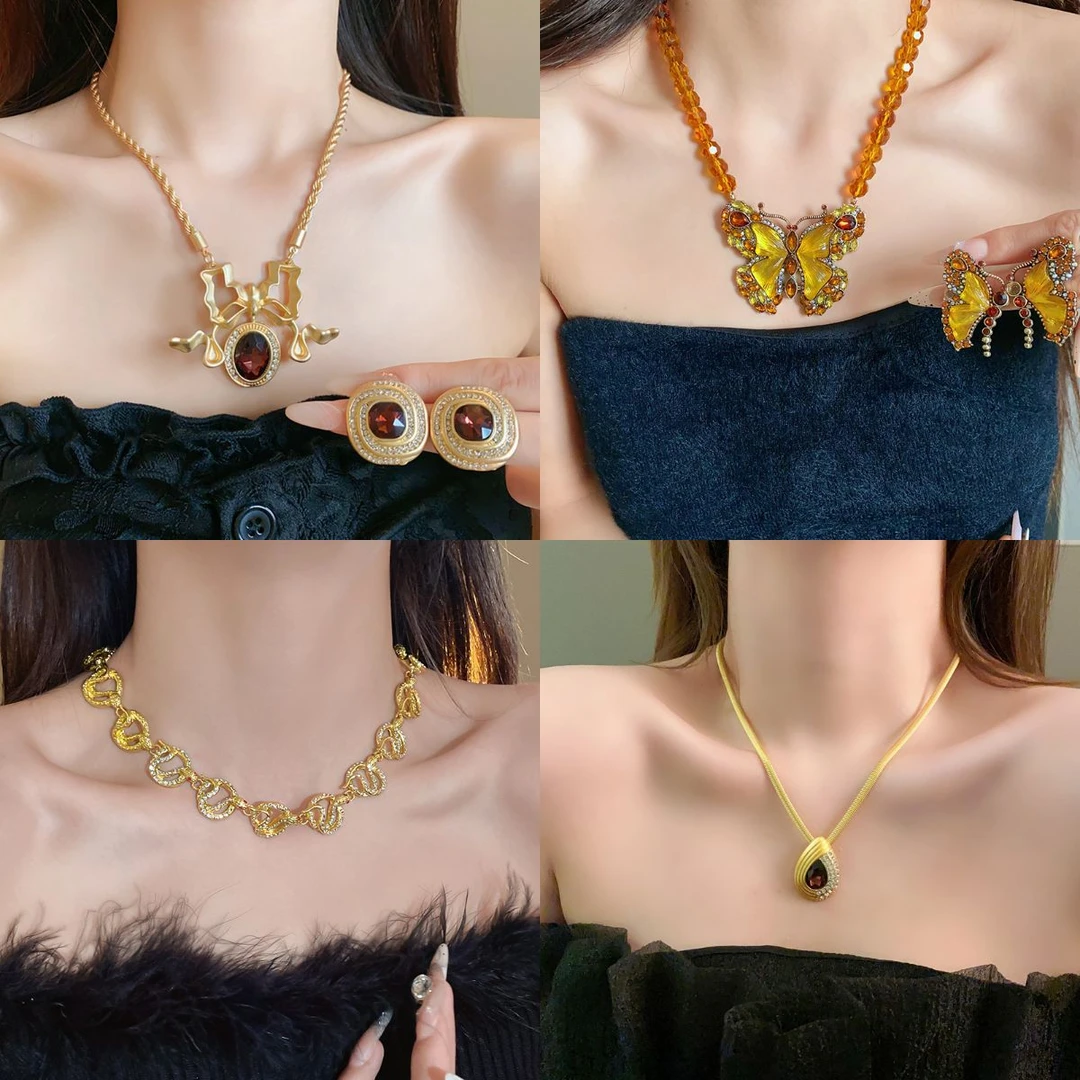 合金项链 中古vintage轻奢个性项链复古精致锁骨链时尚百搭102