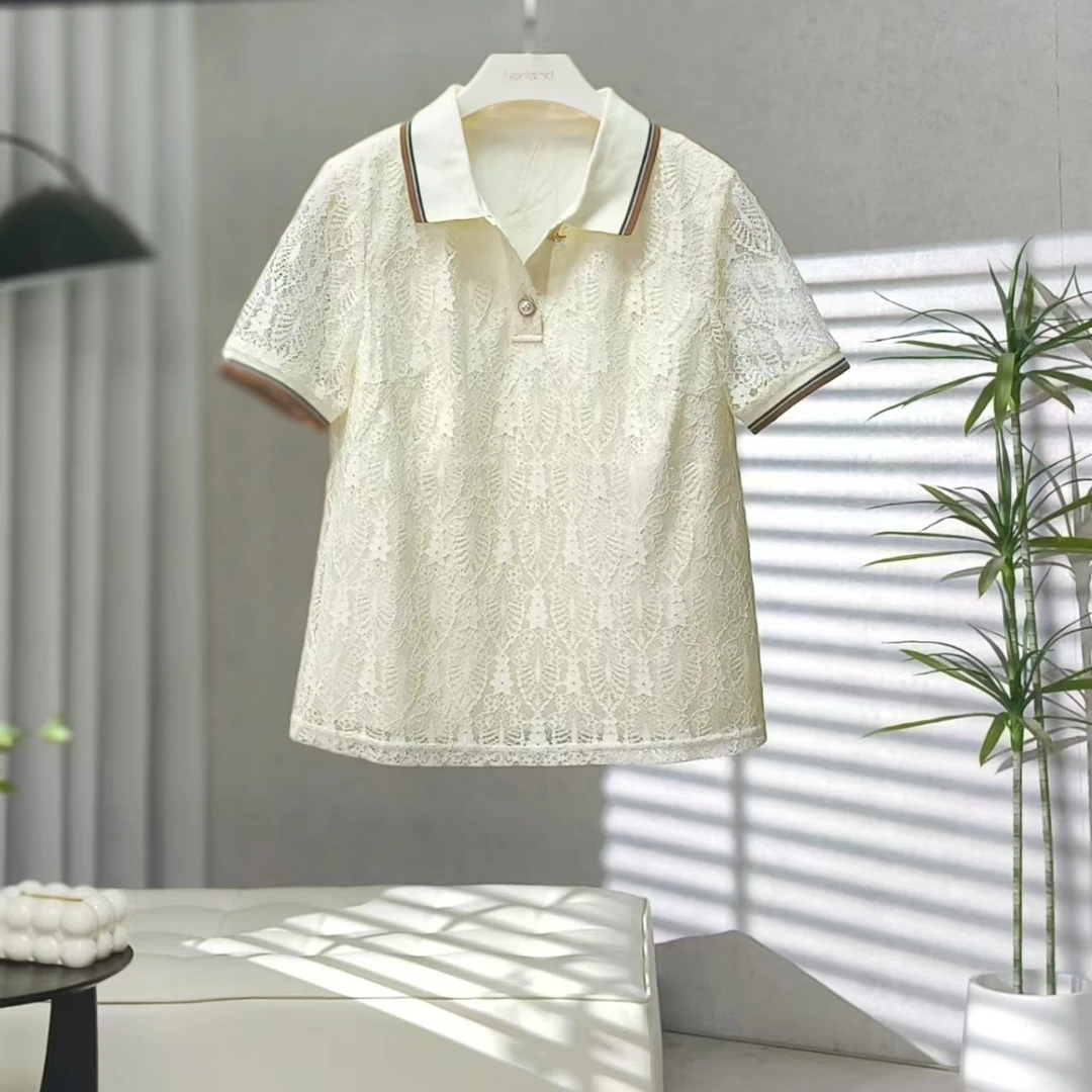 【德M】Z1272-5  女装夏短袖蕾丝衬衫杏色G53722126030480402