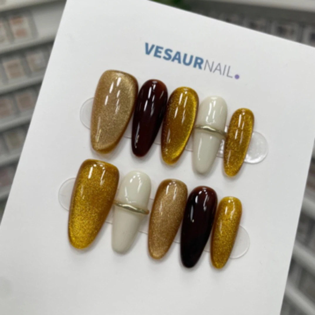 高货款式同款【闪烁琥珀】纯手工手工美甲穿戴甲(送工具包)