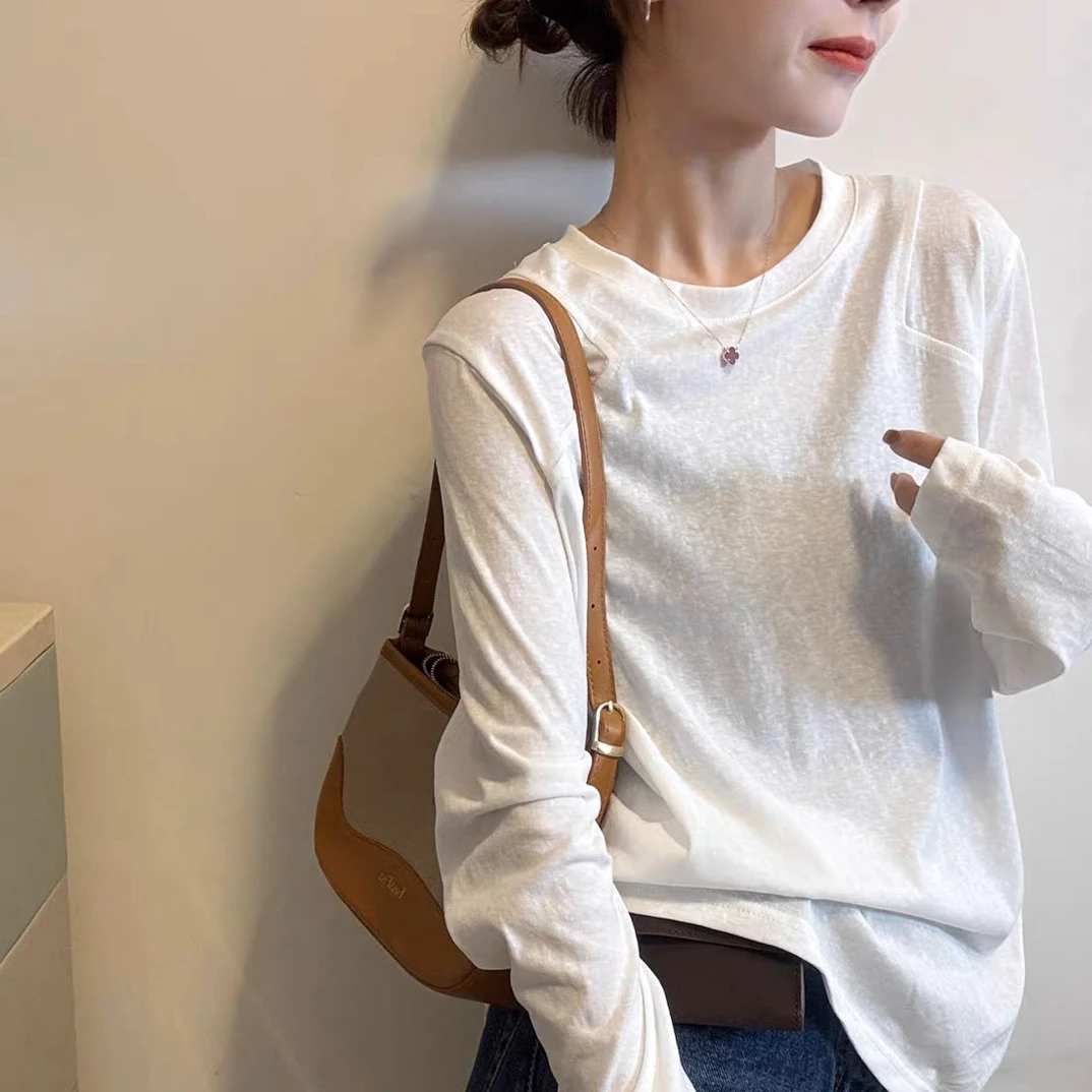 欧货上衣白色长袖T恤女2025秋季新款设计感时尚宽松内搭打底衫潮
