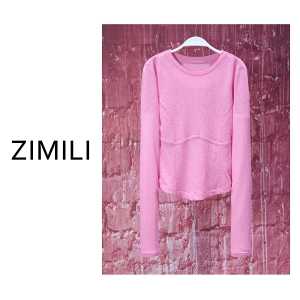 【亮哥女装】2025新品秀场款同款初荷粉长袖高弹网纱上衣8165-A1