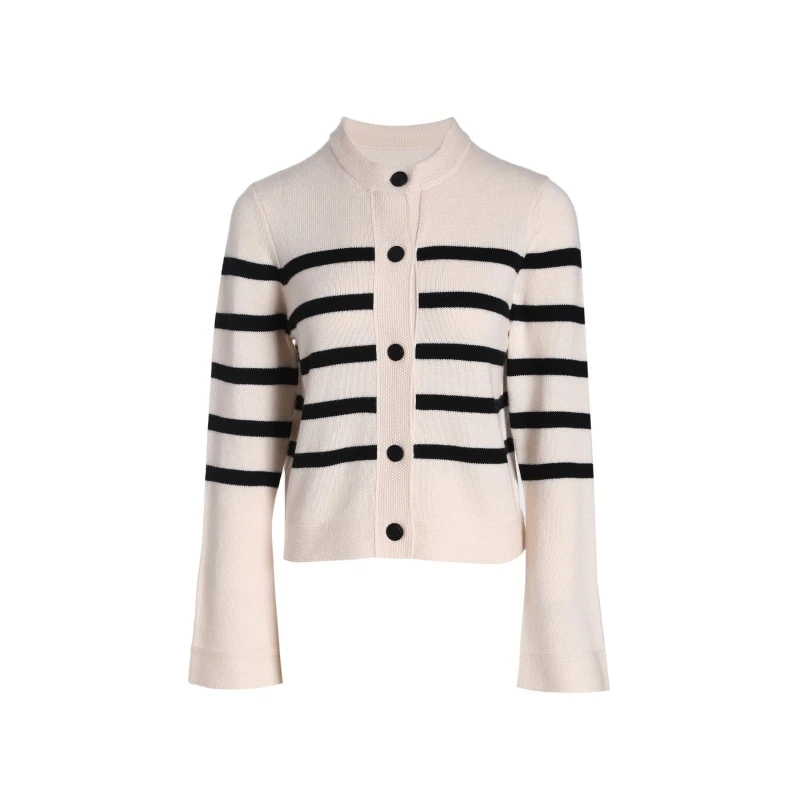 【李李推荐】2024早春新款米色条纹撞色针织衫9600