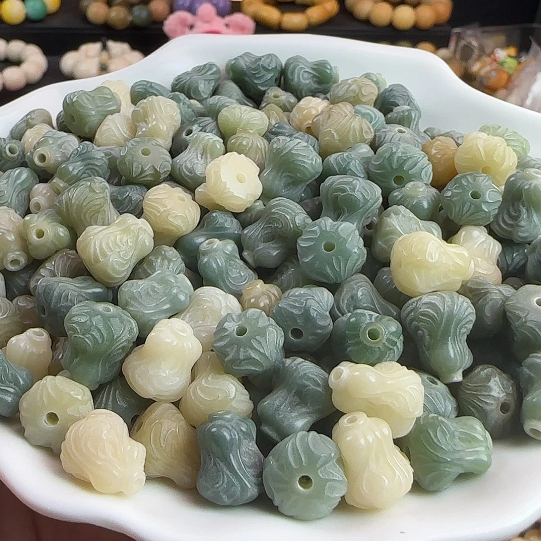 菩提根/象牙果手串卡13绿白菜100颗