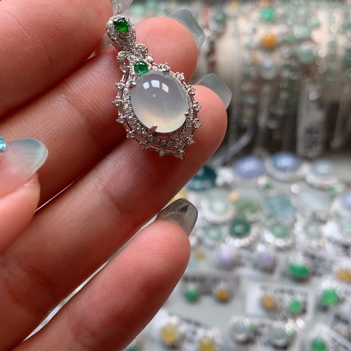 翡翠戒指银S925镶嵌溜***溜吊坠