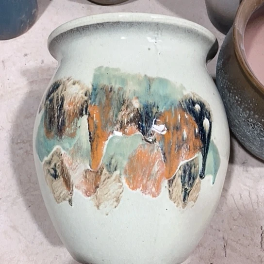 紫砂花盆口24高度30水墨画瑕疵