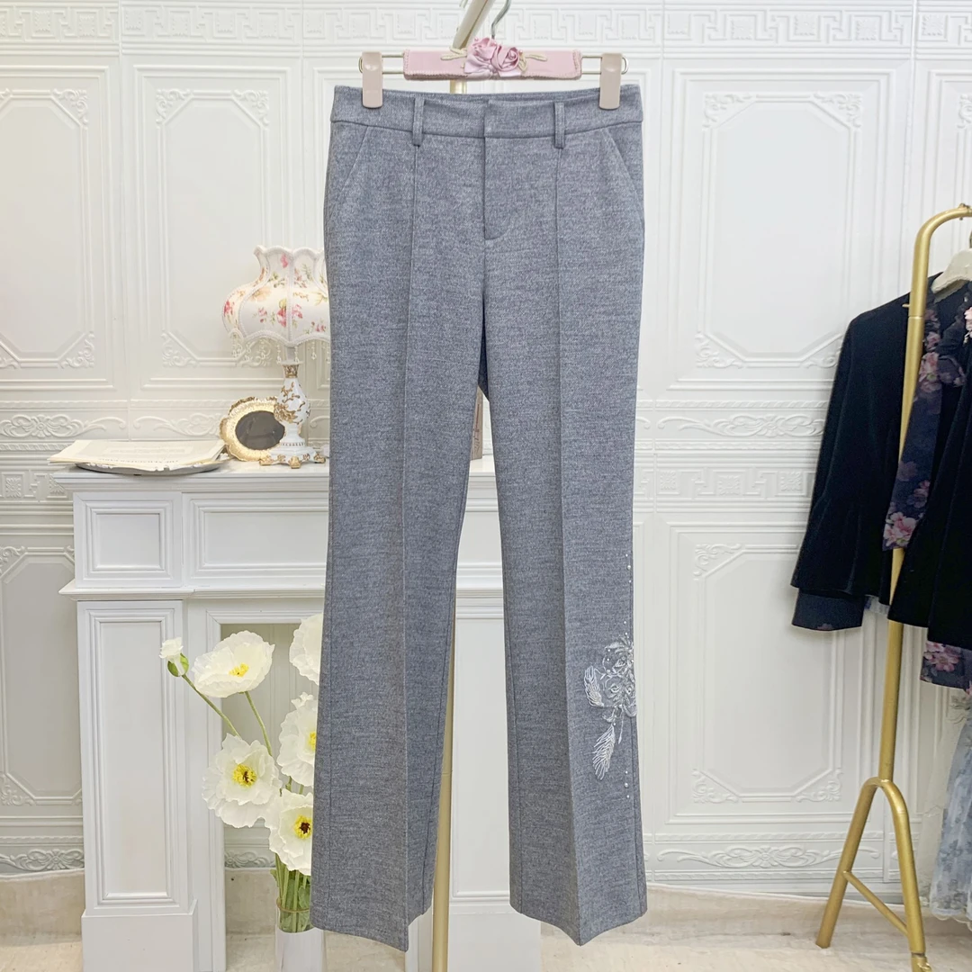 粉红家ANW2315秋冬新款舒适时尚花珠钻长裤