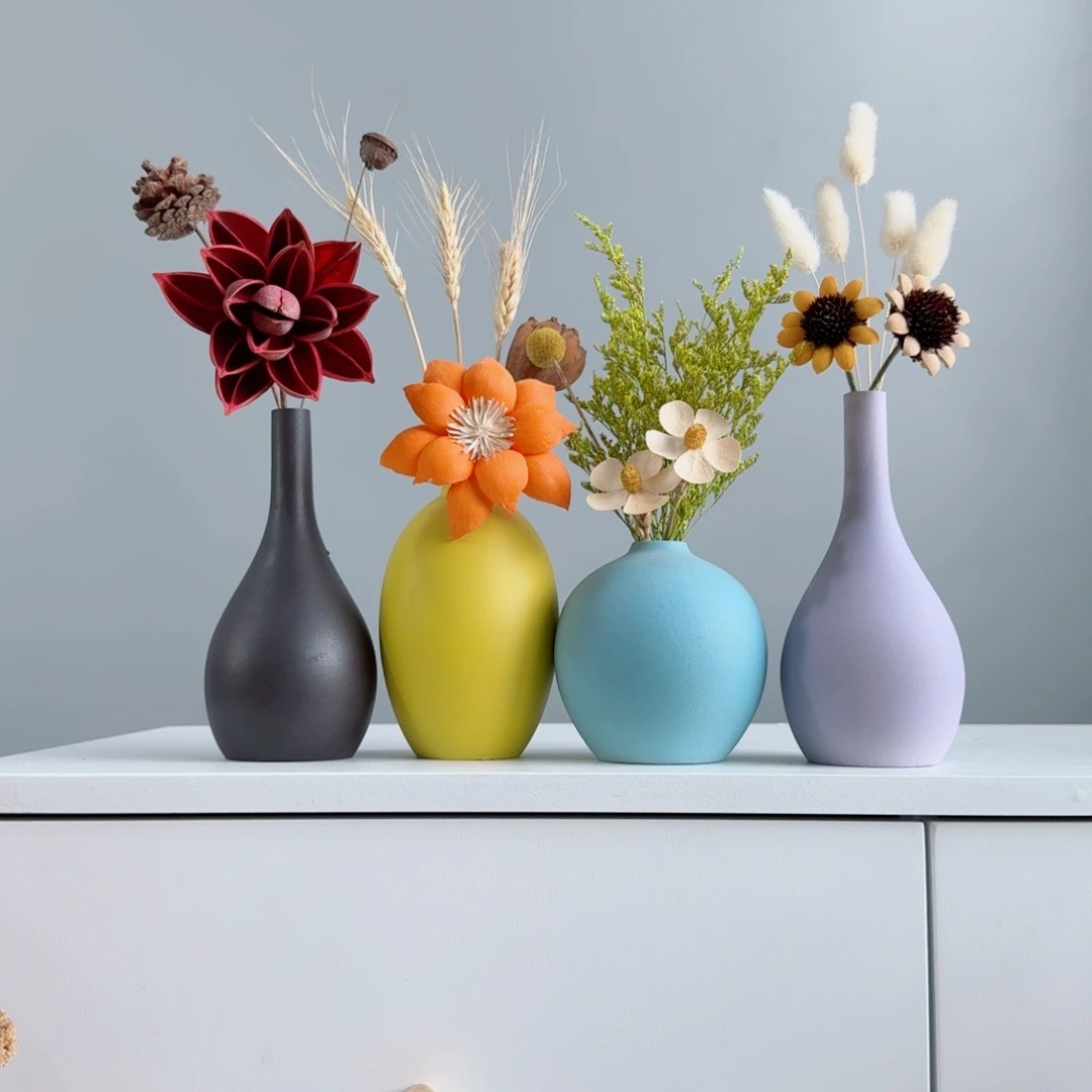 摆件陶瓷小花瓶摆件含花总高约20-30cm