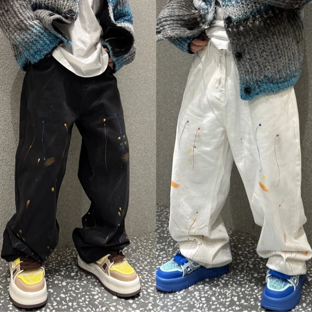 （现）尚锋男装2571重磅牛仔秋季涂鸦泼墨个性潮牌美式休闲阔腿裤