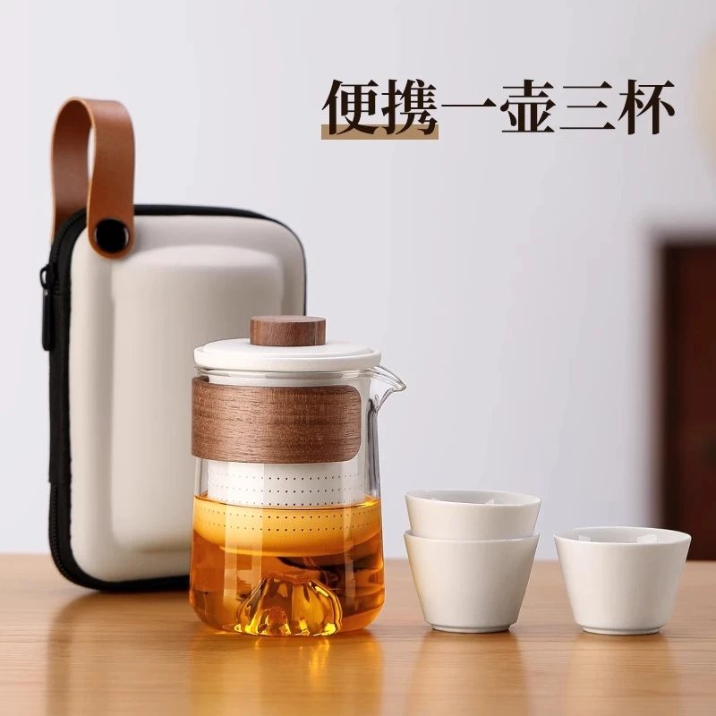 防烫玻璃旅行茶具套装便携式户外露营陶瓷快客杯一壶四杯泡茶器