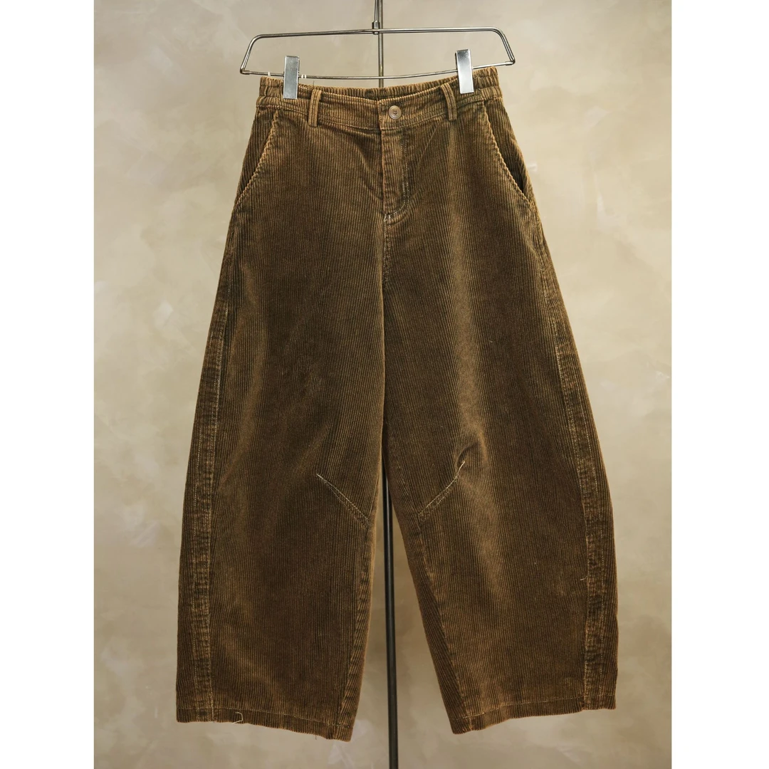 万物身客 条绒双层休闲撞色线长裤