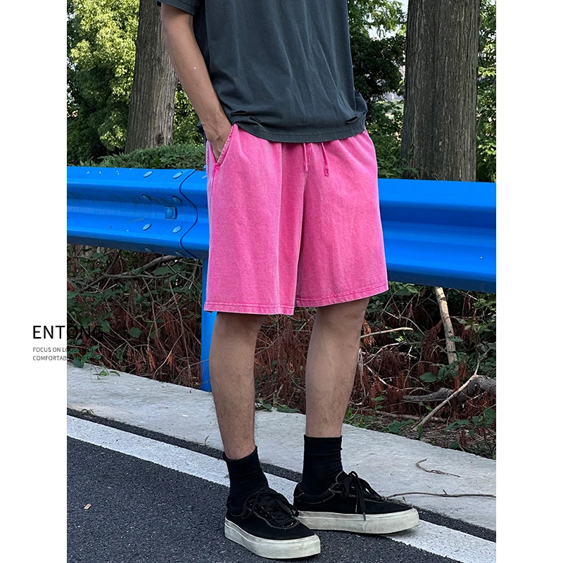 Entong美式街头宽松薄款弹力松紧腰运动休闲短裤男生五分中裤子潮