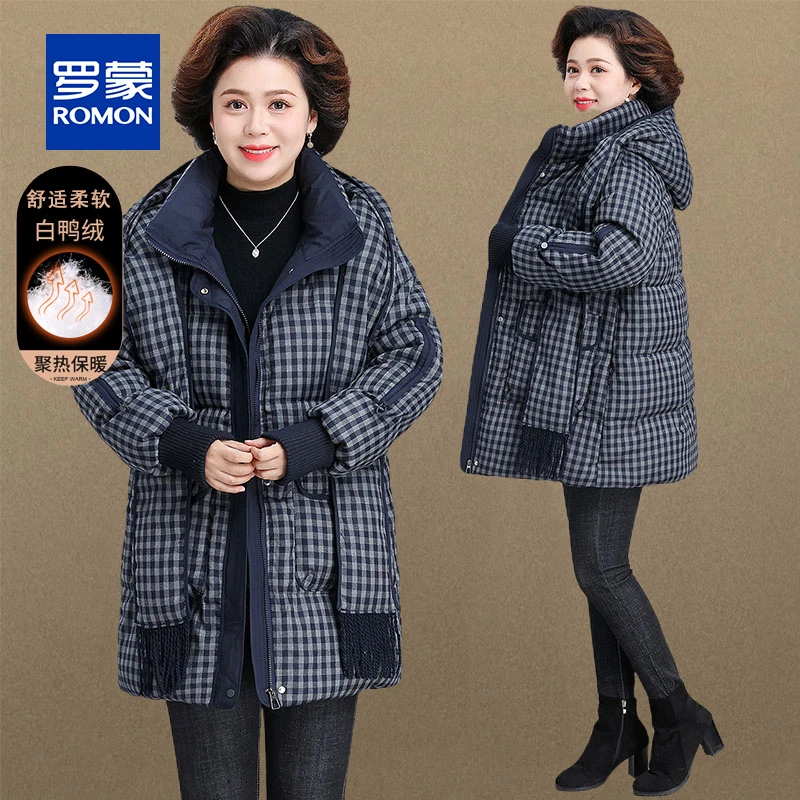 罗蒙冬季新款中老年妈妈羽绒服女中长款宽松保暖百搭时尚洋气外套