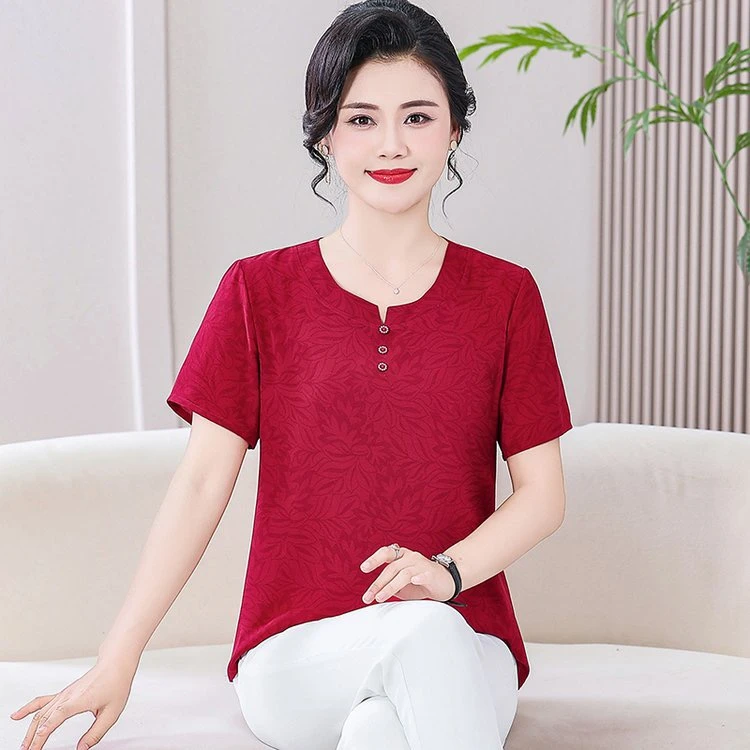 021妈妈装显瘦短袖法式常规款薄款休闲T恤夏季宽松型时尚大码女